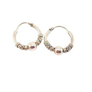 Sterling Silver Boho Hoop Earrings With Bead and Wire Accents